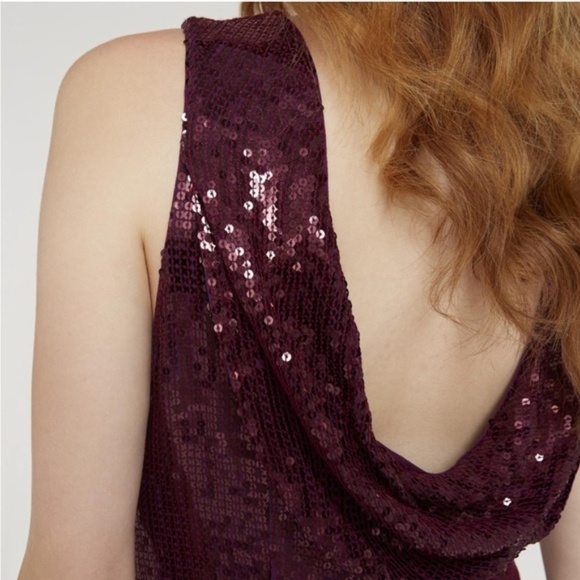 ALICE AND OLIVIA Kamryn Two Way Purple Cascading Cowl Back Sequin Dress - Picture 5 of 10